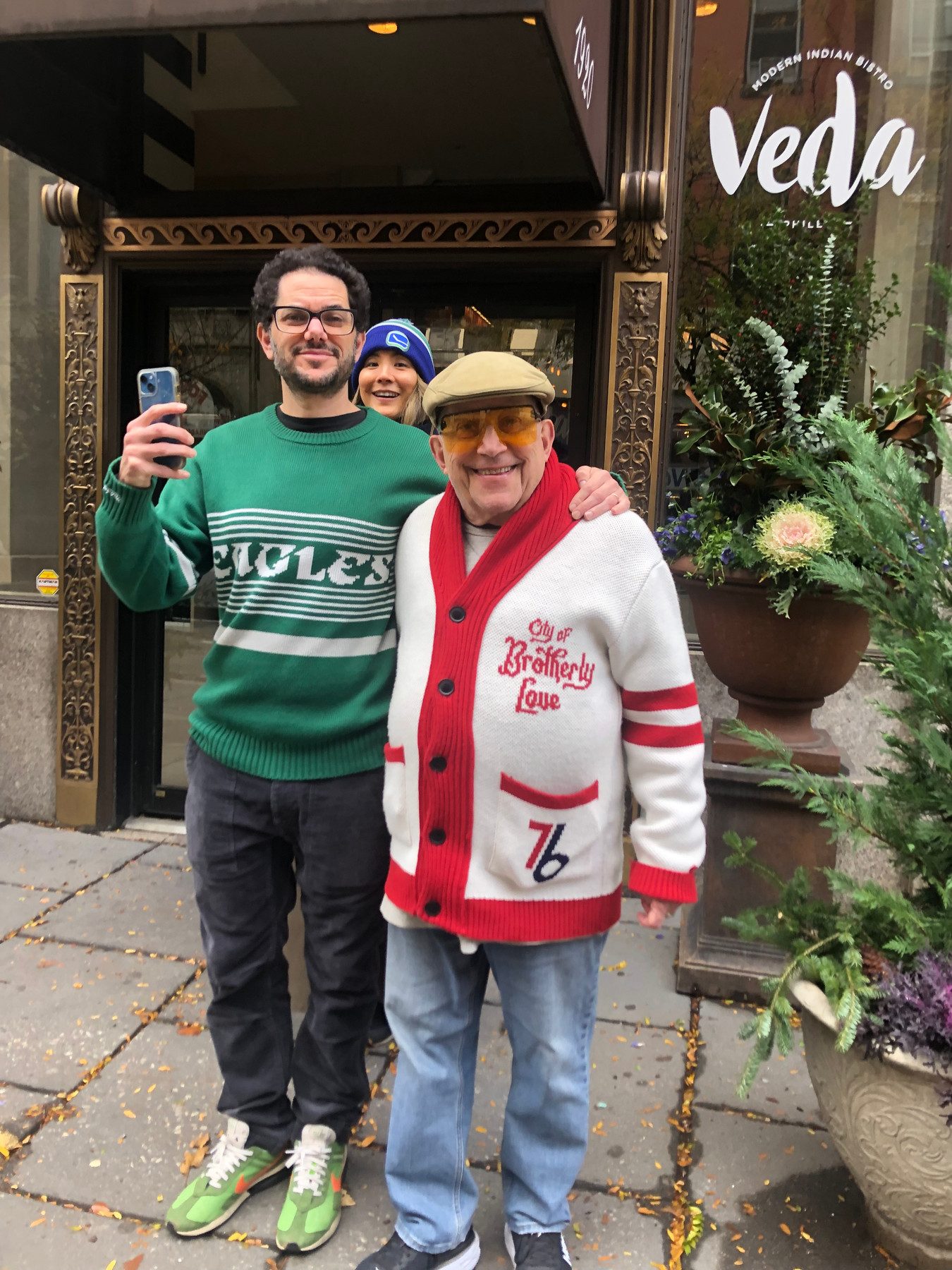 David, Abe & Lynn- several years later. Lynn didn't get the memo that you must wear Philly sports gear when in Philadelphia.